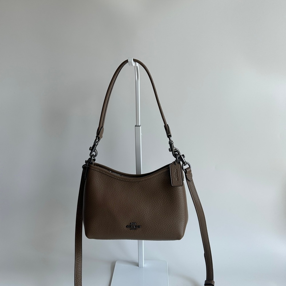 Coach Laurel Small Shoulder Bag Dark Stone Pebbled Leather CBH16
